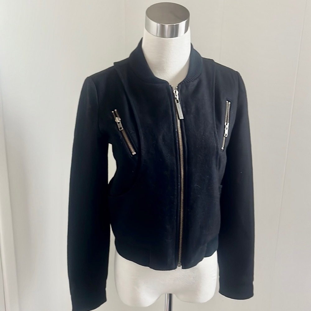 Erik Hart Saks Fifth Avenue Black Bomber Jacket Wool & Viscose Blend size Small